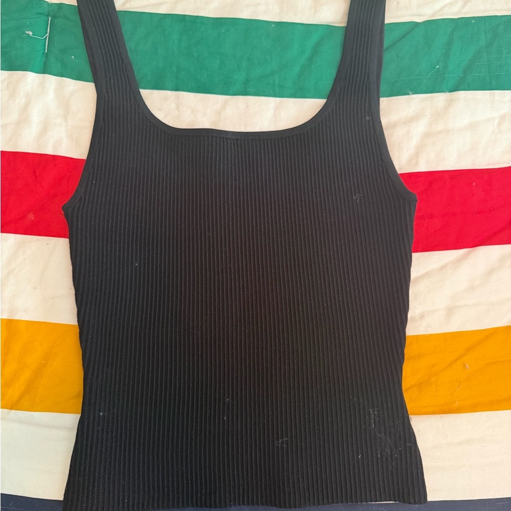 Babaton Black Ribbed Square-Neck Tank
